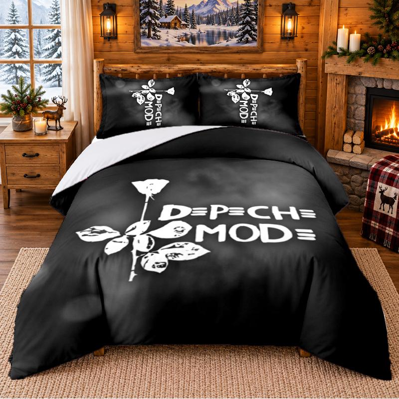 Printed 3Pcs Bedding Set Depeche Mode Pattern Bed Sheet Pillowcase For Bedroom Decor