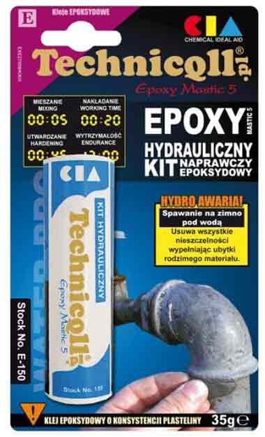 Epoxy Plumbing Putty CO 35g blister works on damp surfaces E-150 Technicqll