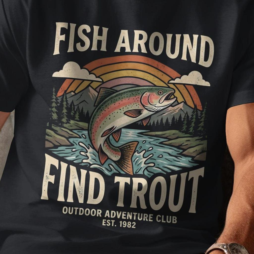 Vintage Fishing T-Shirt and kids tshirt, Rainbow Trout Fly Fishing Gift for Dad, Outdoorsman Adventure Club Tee, River Angler Graphic Top