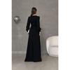 Black Crepe Fabric Front Knot Detail Maxi Length Long Sleeve Double Slit Dress
