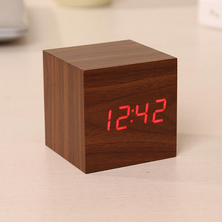 Wooden Alarm Clock Digital LED Despertador De Madera Madera Reloj Thermometer logo Custom Promotional Gift Desk Table Wood Clock