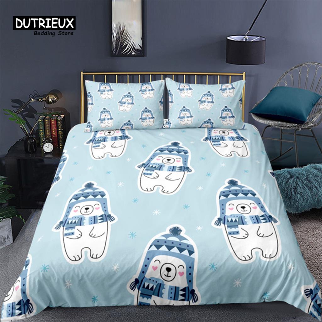 Пододеяльник с изображением пингвина, мультяшные животные, комплект постельного белья для малышей, детей и подростков, пододеяльник с изображением медведя и наволочками, декор для спальни
