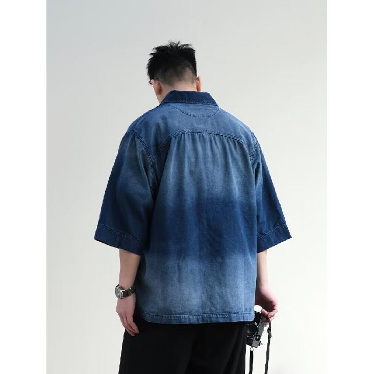 Retro Denim Workwear Short Sleeved Shirt, Men'S And Women'S Summer Fashion Brand, Japanese Retro Half Sleeved Trend, Cool And Loose Shirt