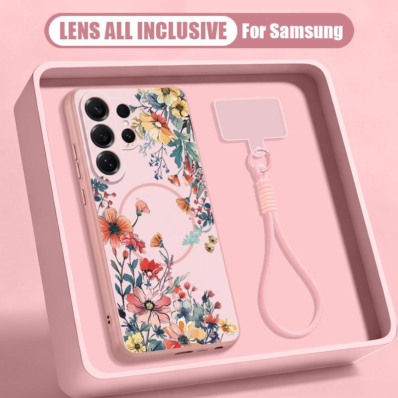 Чехол с принтом «Цветы» для Samsung S26 Ultra S25 FE S24 S24 Plus A57 A37 A17 A56 A36 A16 A55 A35 A15 A54 5G Гибридный Магнитный Матовый Чехол