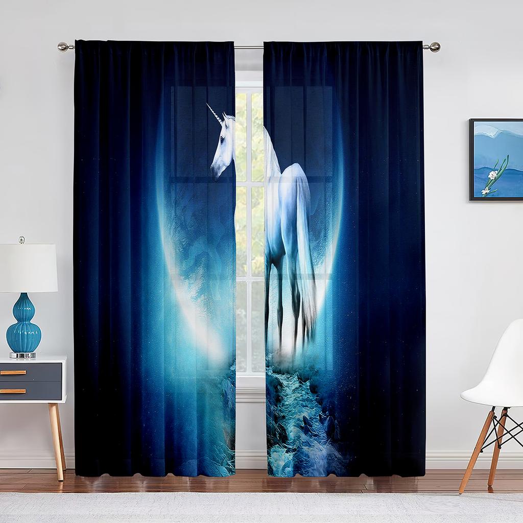 Фэнтези Фиолетовый Облако Единороги Тюлевые Шторы-Вуали Спальня Отель Домашний Декор Прозрачные Шторы для Гостиной Шифоновая Печатная Драпировка
