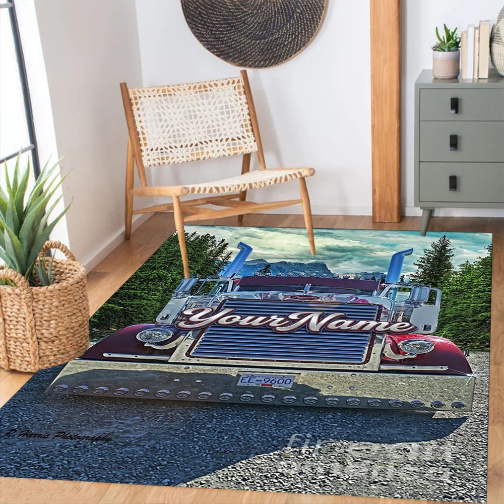 Peterbilt Heavy Trucks Customized Name Carpet Suitable for Dormitory Playrooms Entryway Dining Room Antislip Carpet Anime Office Decor Spiritual Gift