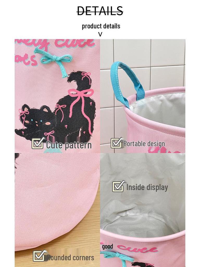 Складная корзина для белья с кошачьим дизайном - Водонепроницаемая, большой вместимости для ванной комнаты и хранения одежды.