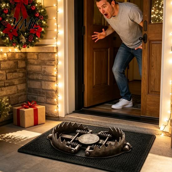Polyester Area Rug for Kitchen 3D Bear Trap Rug, Funny Optical Illusion Entrance Non-slip Creative Entryway Floor Mat Prank Door Front Indoor Bedroom