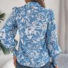 Women Shirt Lapel Lantern Long Sleeve Elastic Cuffs Casual Tops Single Breasted Flower