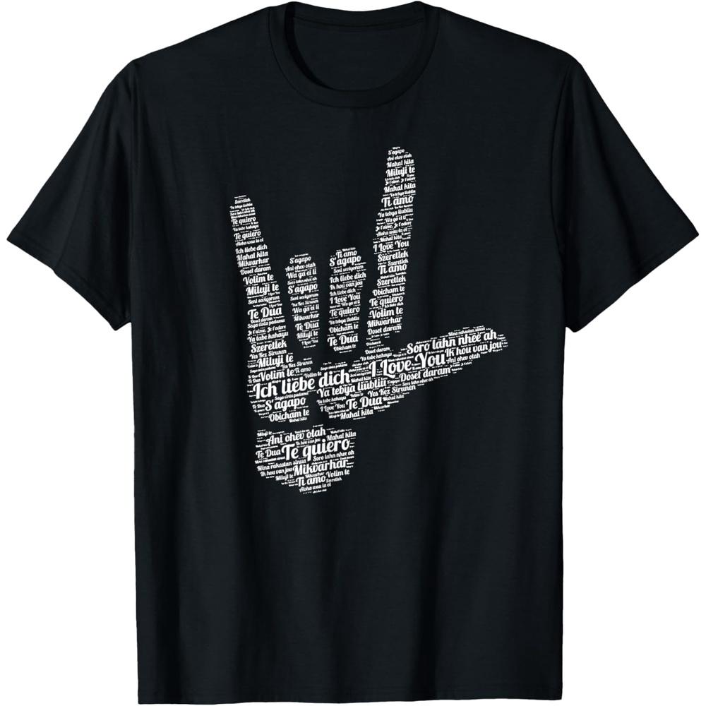 ASL SignI Love You in 40 Different LanguagesASL Cotton Men T Shirt