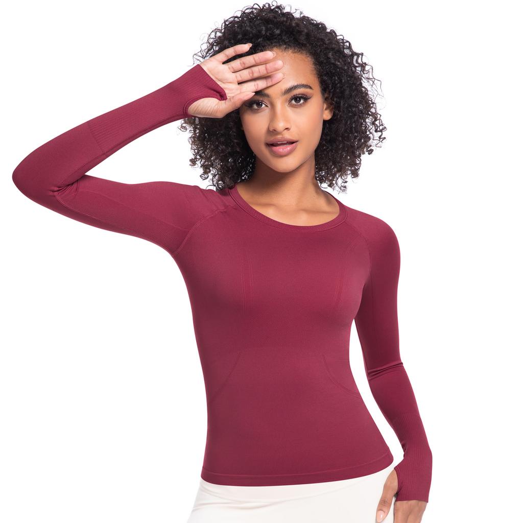 Auroth Long Sleeve Yoga Shirts With Thumb Hole Women Gym Sports Top Solid Color Running Slim Stretch Fitness Shirts