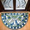 Blue Green Geometric Mosaic Half Round Bath Mat, Non‑Slip Water Absorbent Modern Bathroom Floor Rug