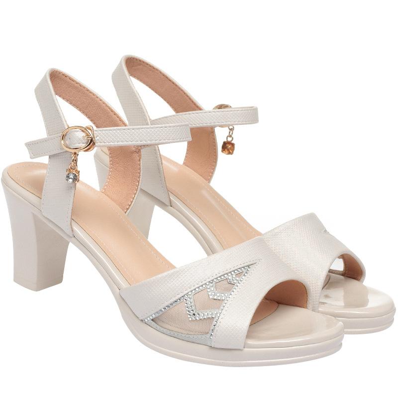 New Female Sandals 6/8.5CM High Heel Shoes Women Soft Leather Sandals Summer Shoes Ladies Sandals Platform Pumps