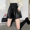 Autumn/Winter 2023 Women's High Waist PU Leather A-Line Shorts - Versatile, Slim Fit, Elastic Waist, Wide-Leg Design.