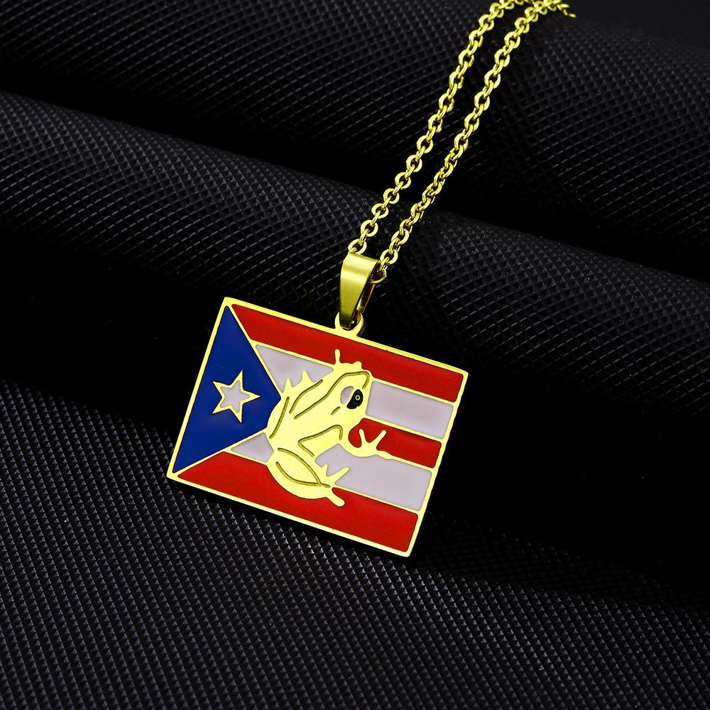 Vintage Enamel Titanium Steel Puerto Rico Necklace for Men, Women, and Couples - Ethnic Style Accessory