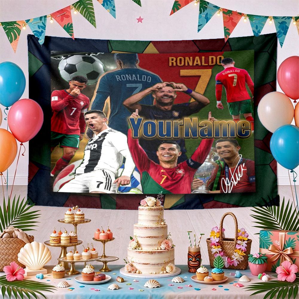 Cristiano Ronaldo Custom Your Name Wall Decor Tapestry Art For Pet Memorial Birthday Wedding Party Backdrop Family Gift