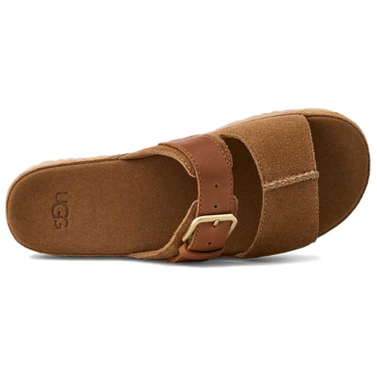 UGG Aubrey Slide Удобные Простые Сандалии с Одним Ремнем Женские Сандалии Коричневые 1167451-CHE