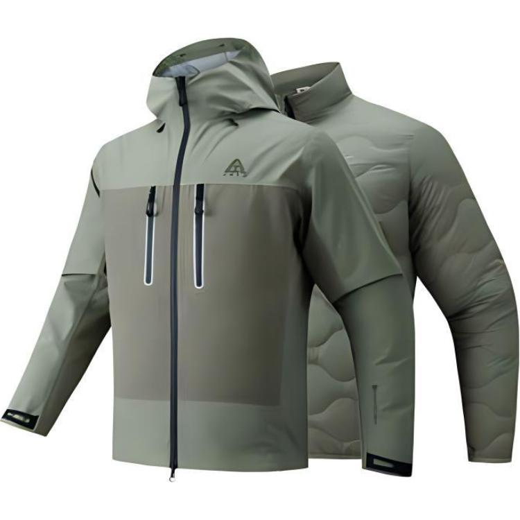 Anta City Outdoor Series Letter Loose Hooded Zipper Long Sleeve Waterproof Windproof Warm Jacket Men Jacket Jinglin-Green Bronze 952446603-7
