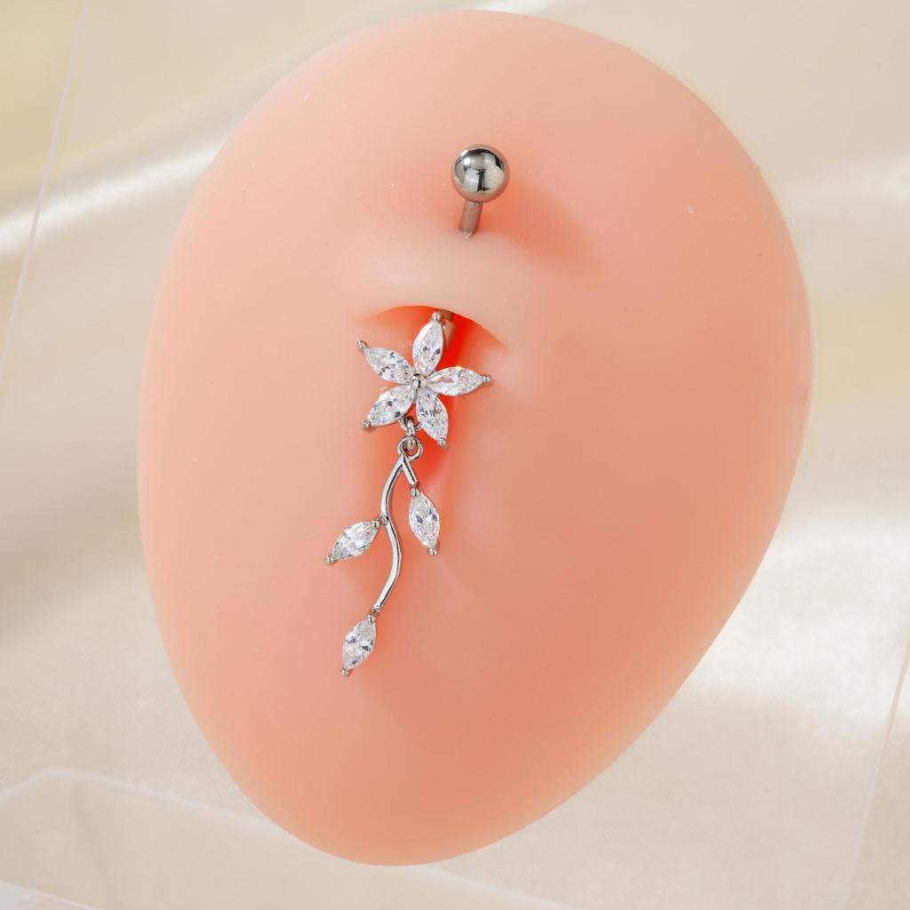 European & American Copper Zircon Floral Belly Button Ring
