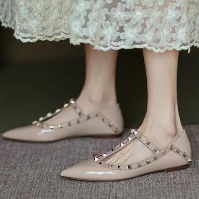 Модная женская обувь 2024 года, высококачественные женские туфли на плоской подошве без застежек, модные туфли на заклепках для офиса и карьеры, сексуальные туфли с острым носком на плоской подошве на низком каблуке Zapatos