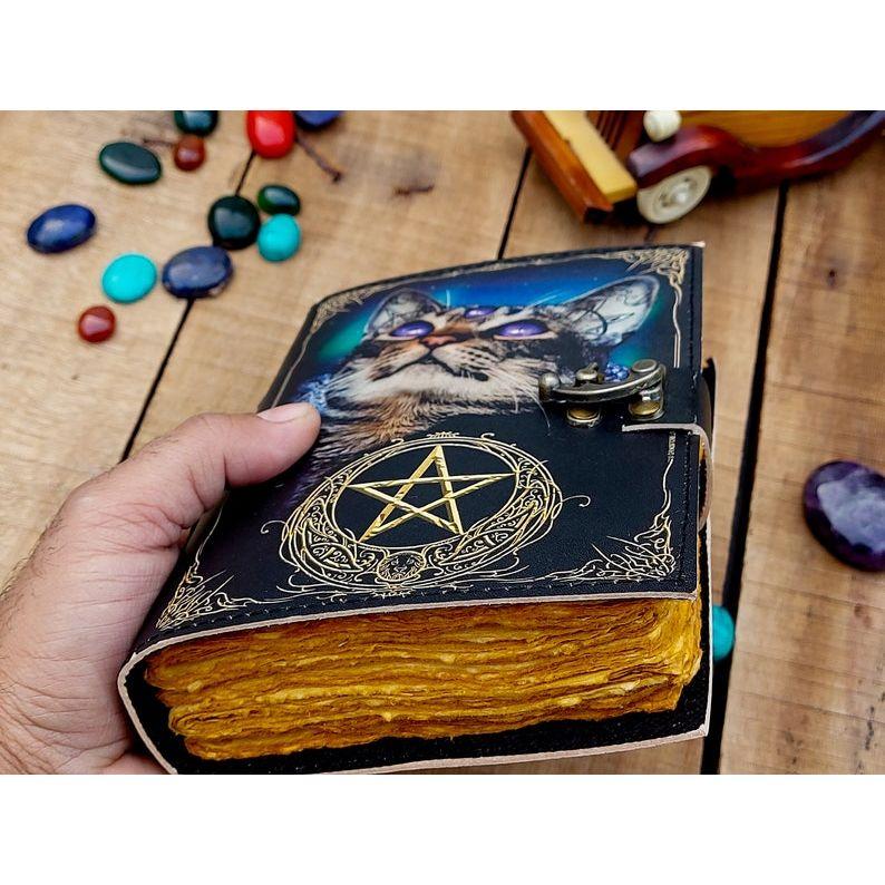 Кожаный журнал Волшебник заклинаний Кошачья книга Пустая тетрадь магии Книга теней Викканский языческий гримуар книга для путешествий Зарисовка лучший подарок