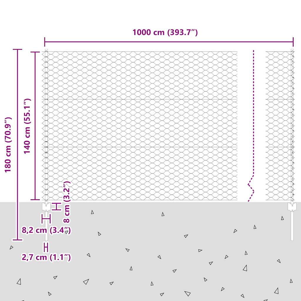 Welded Wire Fence 10 x 1.4 m (W x H) Hot Dip Galvanized Steel