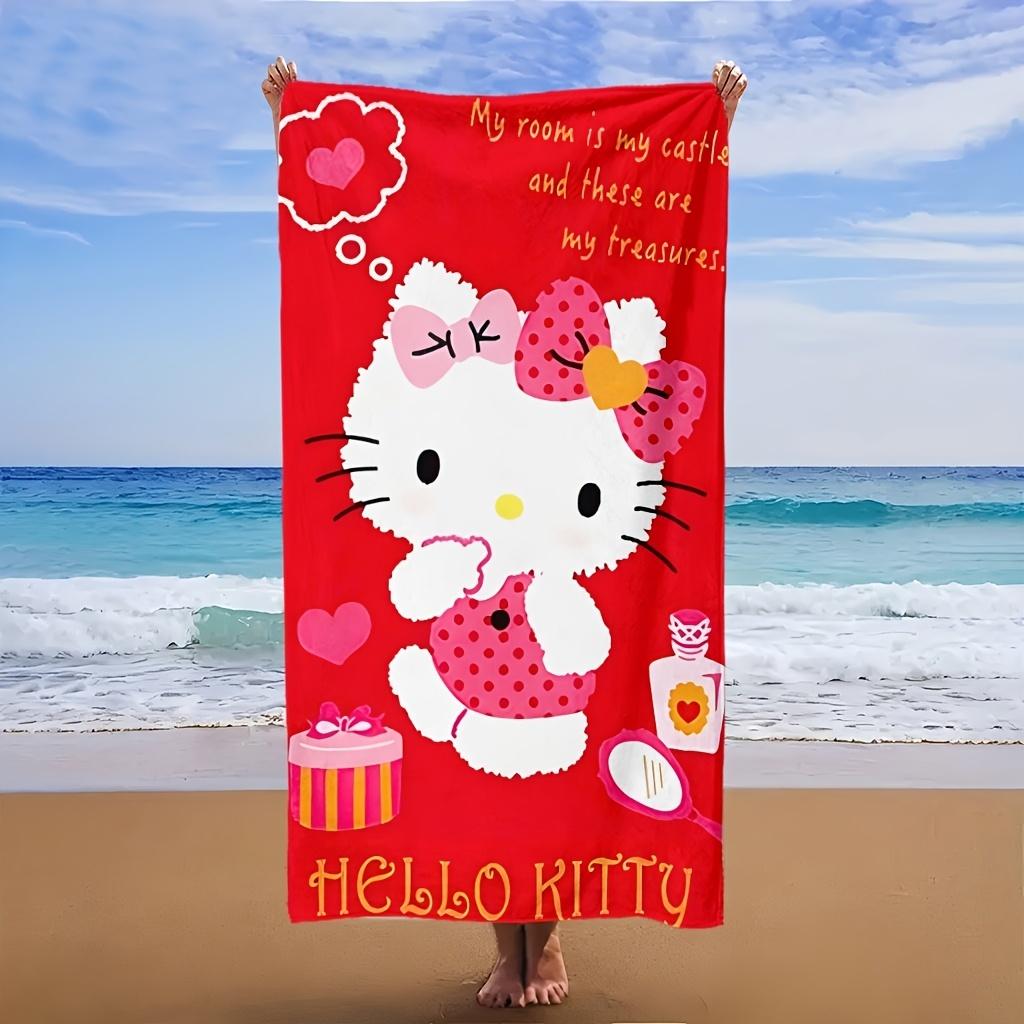 1pc Hello Kitty Cartoon Print Beach Towel, Polyester Lightweight Quick Dry Soft, Ideal For Bathroom Swim Camp Beach Essential Gi
