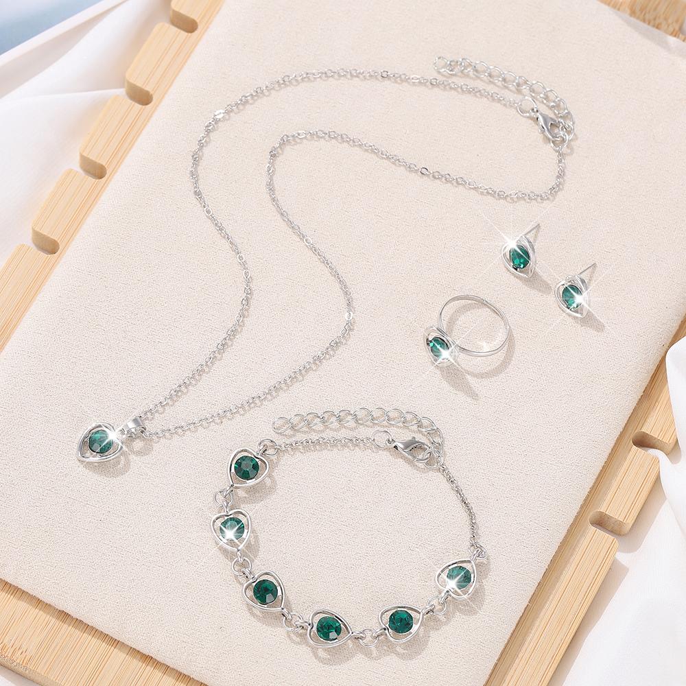 Набор из 5 предметов Женский Кристалл Любовь Циркон Модный Элегантный Высококлассный Ожерелье Сердце Персика Серьги Кольца Браслеты Набор Ожерелья