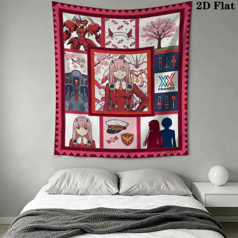 Darling in the Franxx Wall Tapestry Aesthetic Wall Hanging Printed Fabric Blanket Decorative Tapestries for Bedroom Living Room Home Decor
