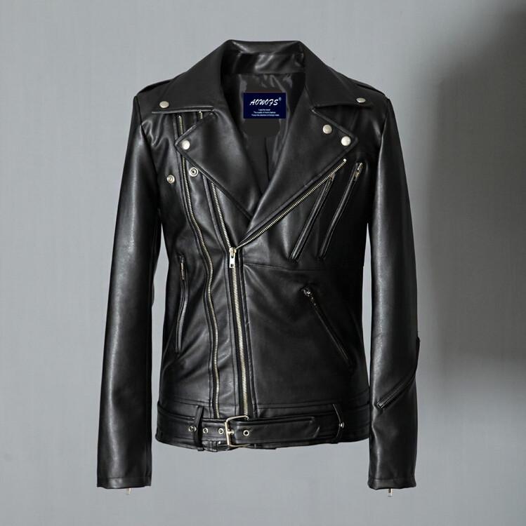 Spring clothing, locomotive leather jacket, fashionable multi-zipper lapel, slim-fitting washed pu leather jacket Y
