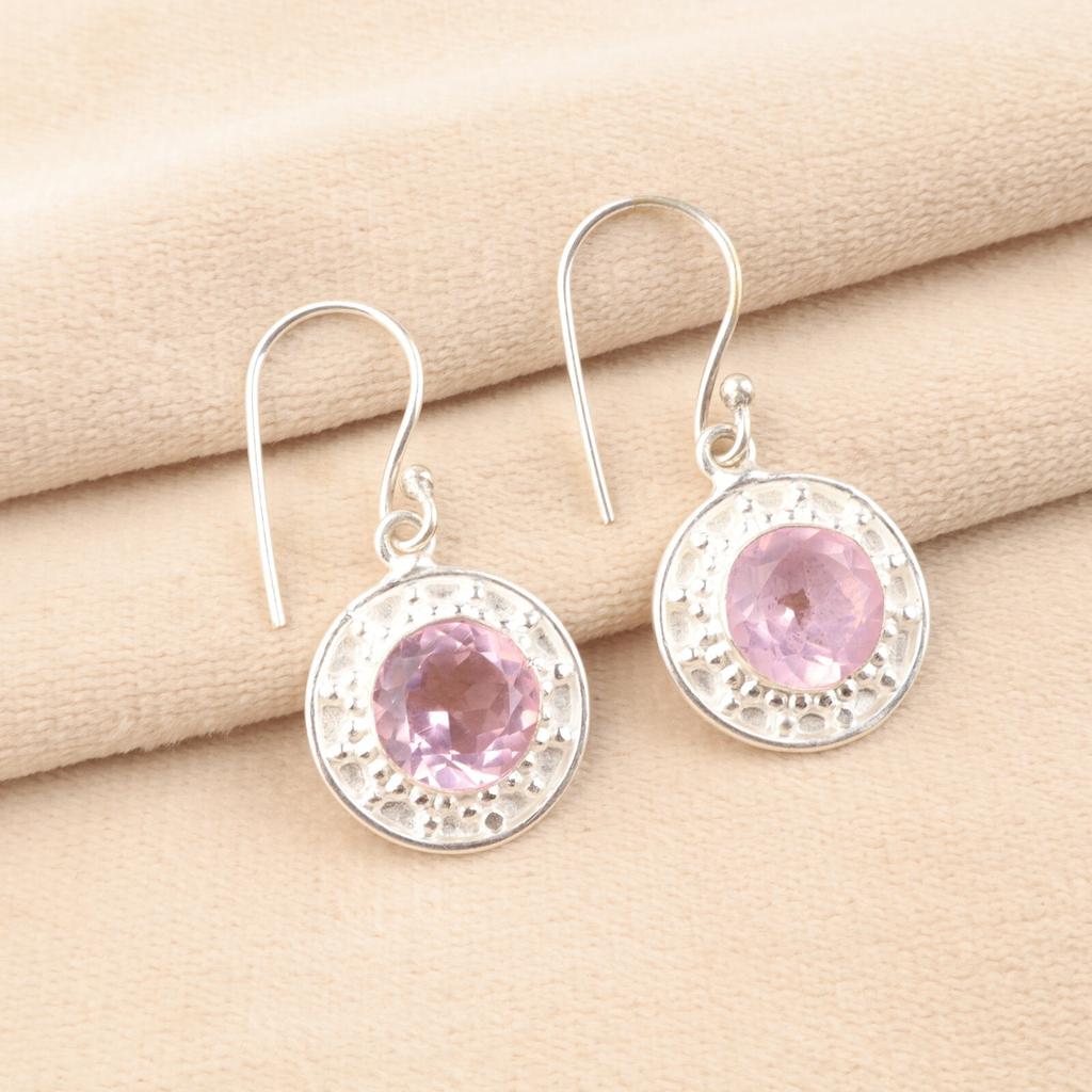 Genuine Pink Morganite Gemstone 925 Stamped Silver Earrings For Women's 1.5 Inch EE-153-2