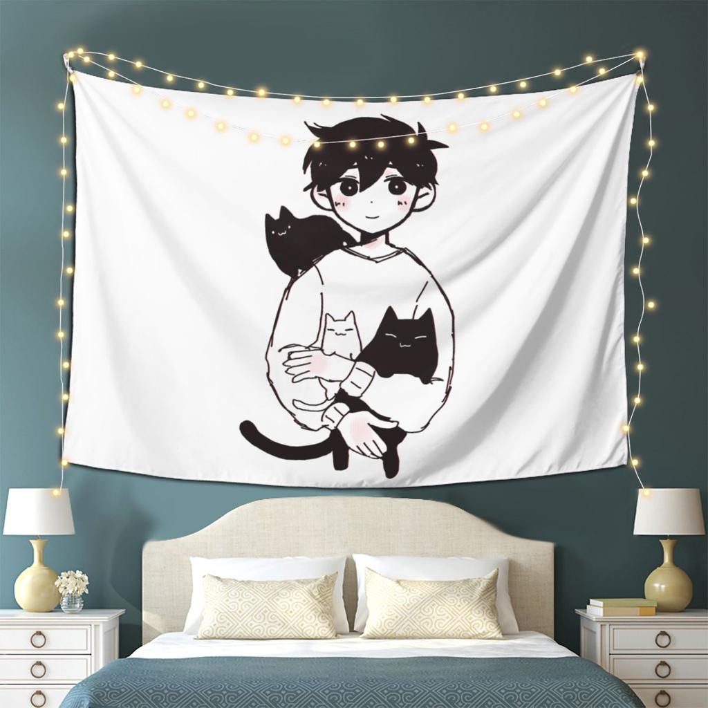 Гобелен Omori Sunny And Mewo Настенный Декор Эстетичный Домашний Декор Гобелены для Гостиной Спальни