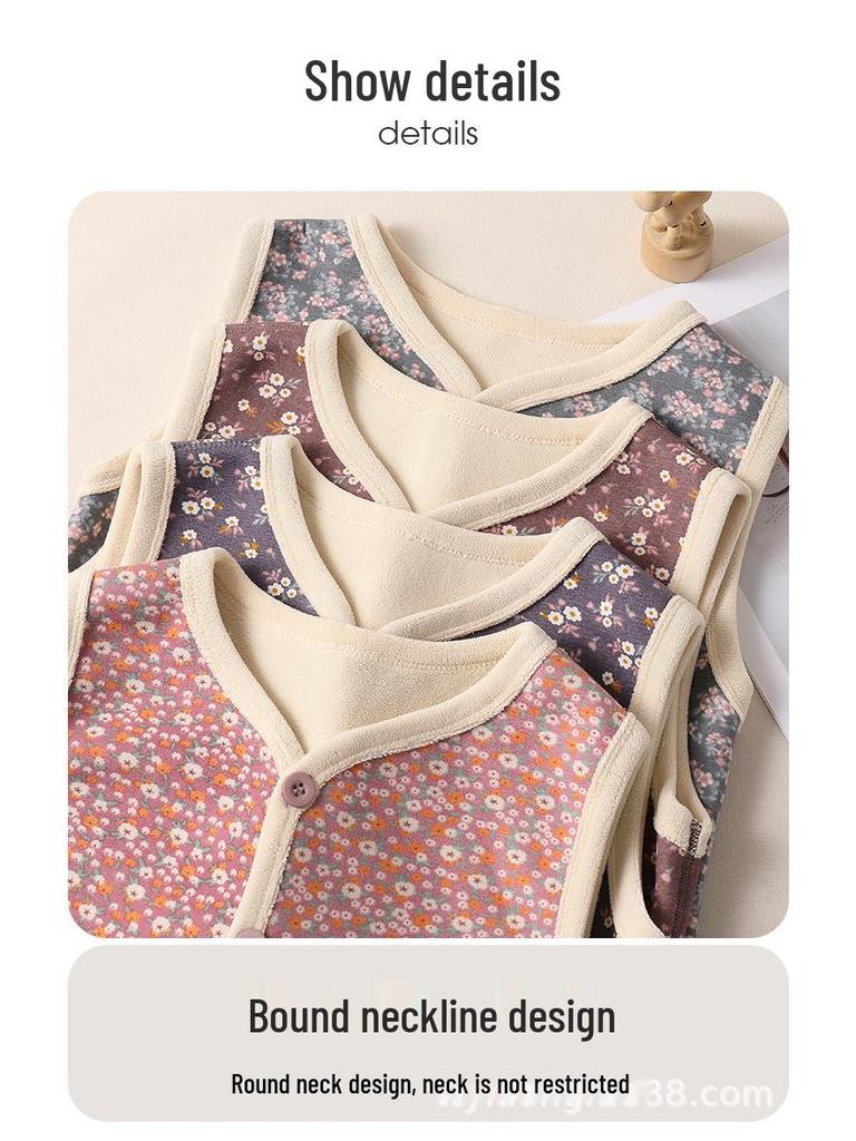 Зимний жилет на флисовой подкладке в японском стиле с цветочным принтом и утепленные длинные брюки для девочек – Теплая школьная форма без рукавов