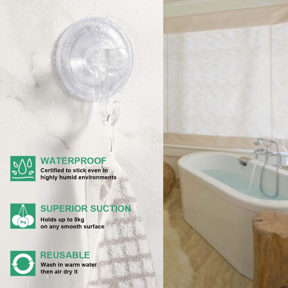 Home Kitchen Heavy Duty Seamless Clear Plastic Smooth Sucker Wall Hangers Holder Suction Hooks