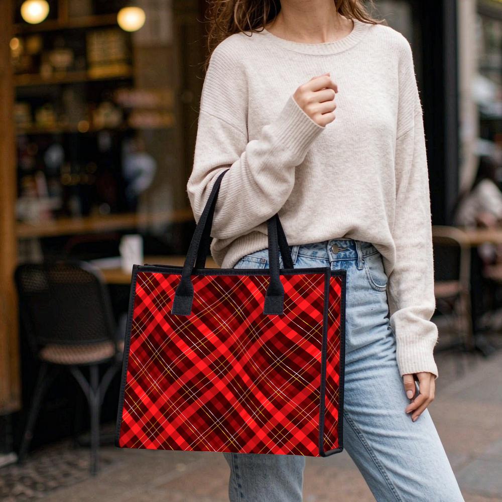 Red Plaid Tote Bag for Daily Use Fashion Casual Large Capacity Classic Handbag