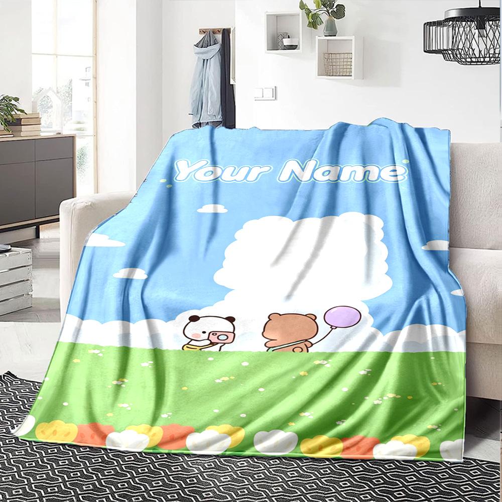 Name Custom Bubu y Dudu Cartoon Print Flannel Blanket High Quality Warm Comfortable Cover for All Seasons Perfect for Gifts Home Decor