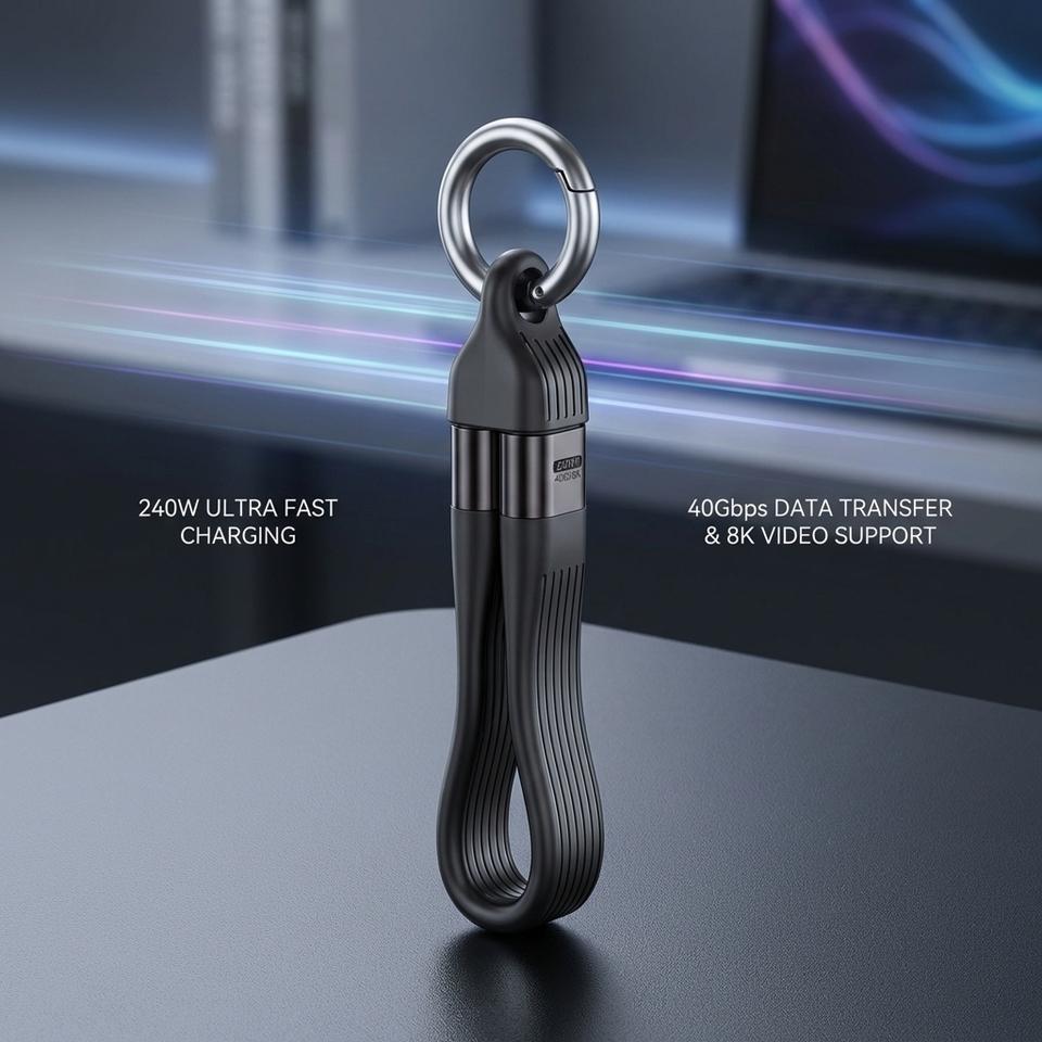 Кабель Type C 240 Вт 40 Гбит/с с брелоком PD3.1 5 А 8K@60 Гц USB-C на USB Адаптер Кабель для высокоскоростной передачи данных И быстрой зарядки