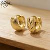 Vintage Hammered Textured Hoop Earrings 14K Gold Plated Brass Geometric Pattern Trendy Women's Daily Wear Guangdong Shiyi