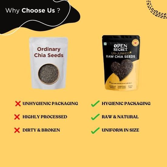 Open Secret Премиальные семена чиа | 500 г | Семена чиа органические, сырые, собранные вручную семена чиа для еды, полезные перекусы, богатые белком (Пакет из 1)