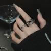 Black Zircon Geometric S925 Silver Open Ring - Hip Hop Style for Women