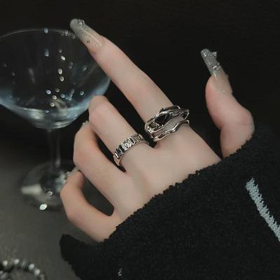 Открытое кольцо из серебра 925 пробы с черным цирконием и геометрическим узором — стиль хип-хоп для женщин