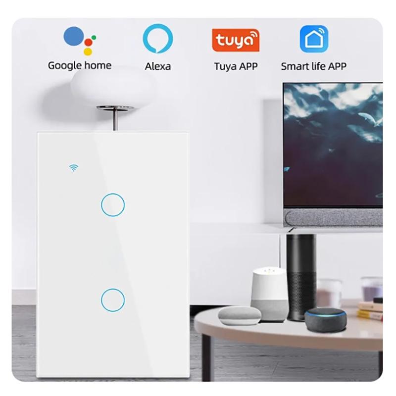 Умный WiFi выключатель света Tuya с настенной сенсорной панелью, совместимый с Alexa и Google Assistant.