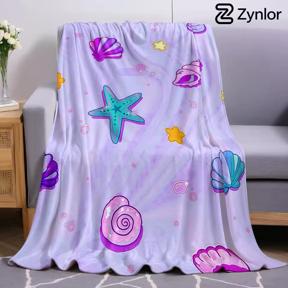 Ocean Shell Starfish Ultra Soft Sherpa Fleece Blanket Fluffy Warm Halloween Cozy Throw for Sofa Couch Bedroom Gift All season