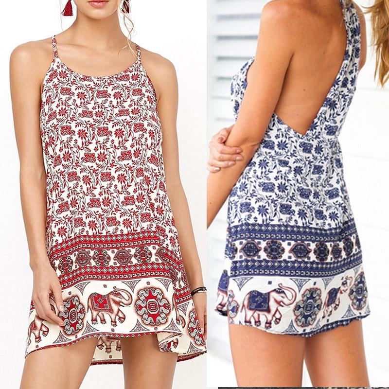 Elegant Women Summer Sleeveless Spaghetti Strap Evening Cocktail Beach Mini Dress