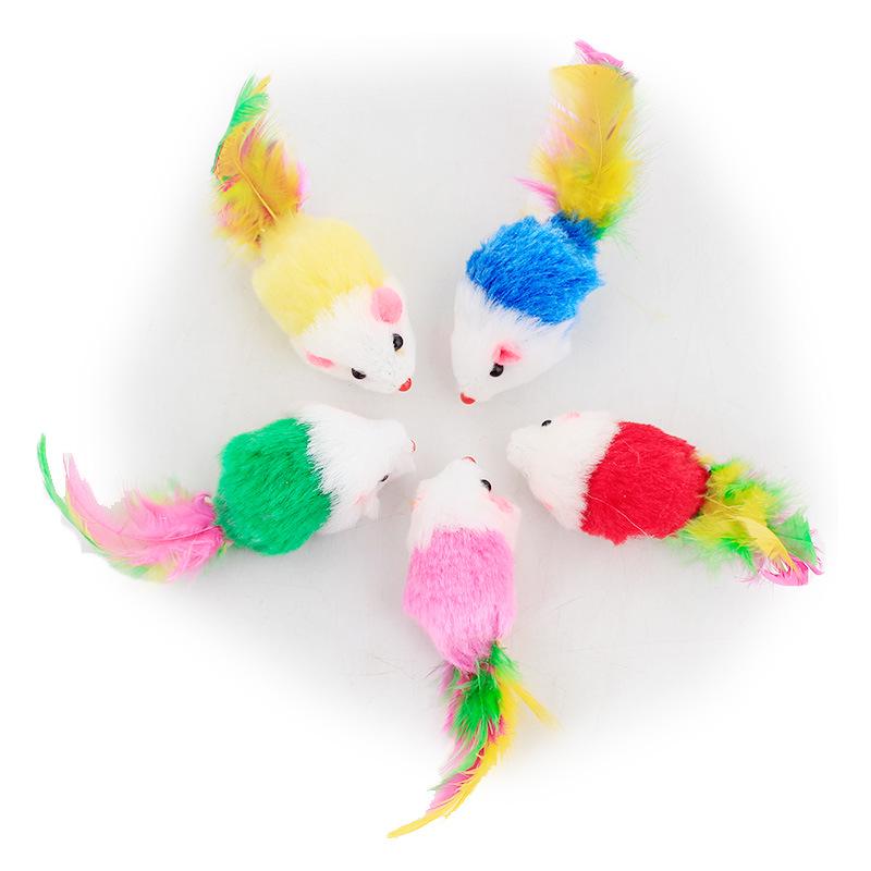 Spot Colored Feather Tail Two-color Little Mouse, Wholesale Cat Toys Realistic Plush Mouse Simulation Mouse