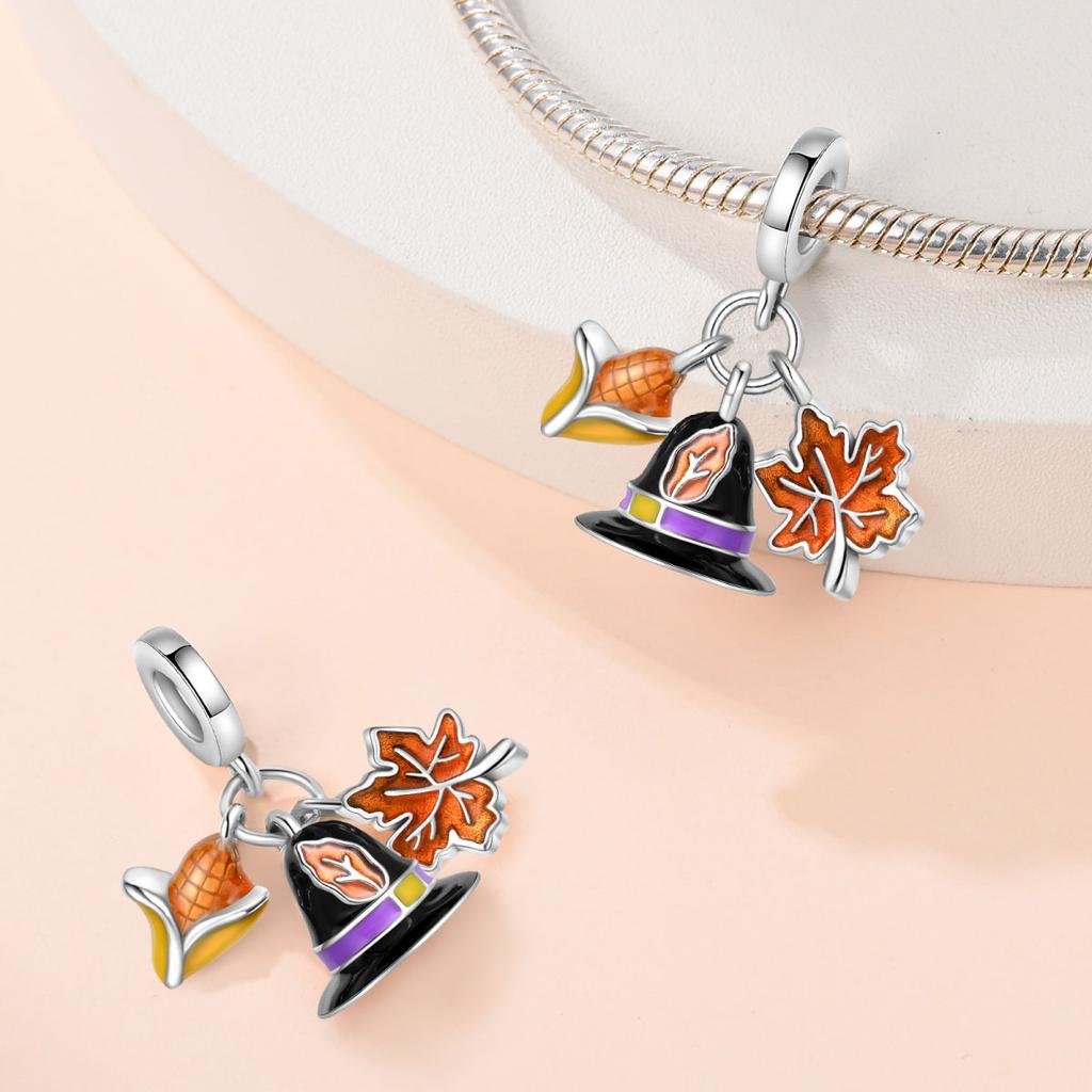 Copper Autumn Brown Music Squirrel Scarecrow Pumpkin Maple Leaves Charm Bead Women'S Bracelets Diy Jewelry Gift