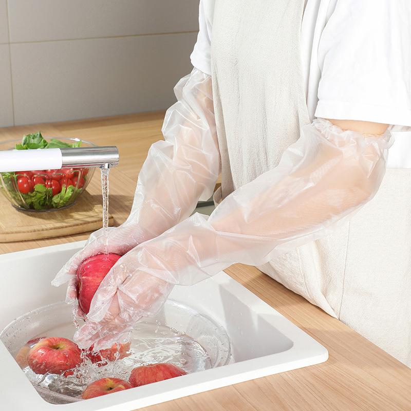 3353 Lengthened Household Gloves Disposable Film Plus Wholesale Catering Hair Dyeing Transparent Kitchen Household