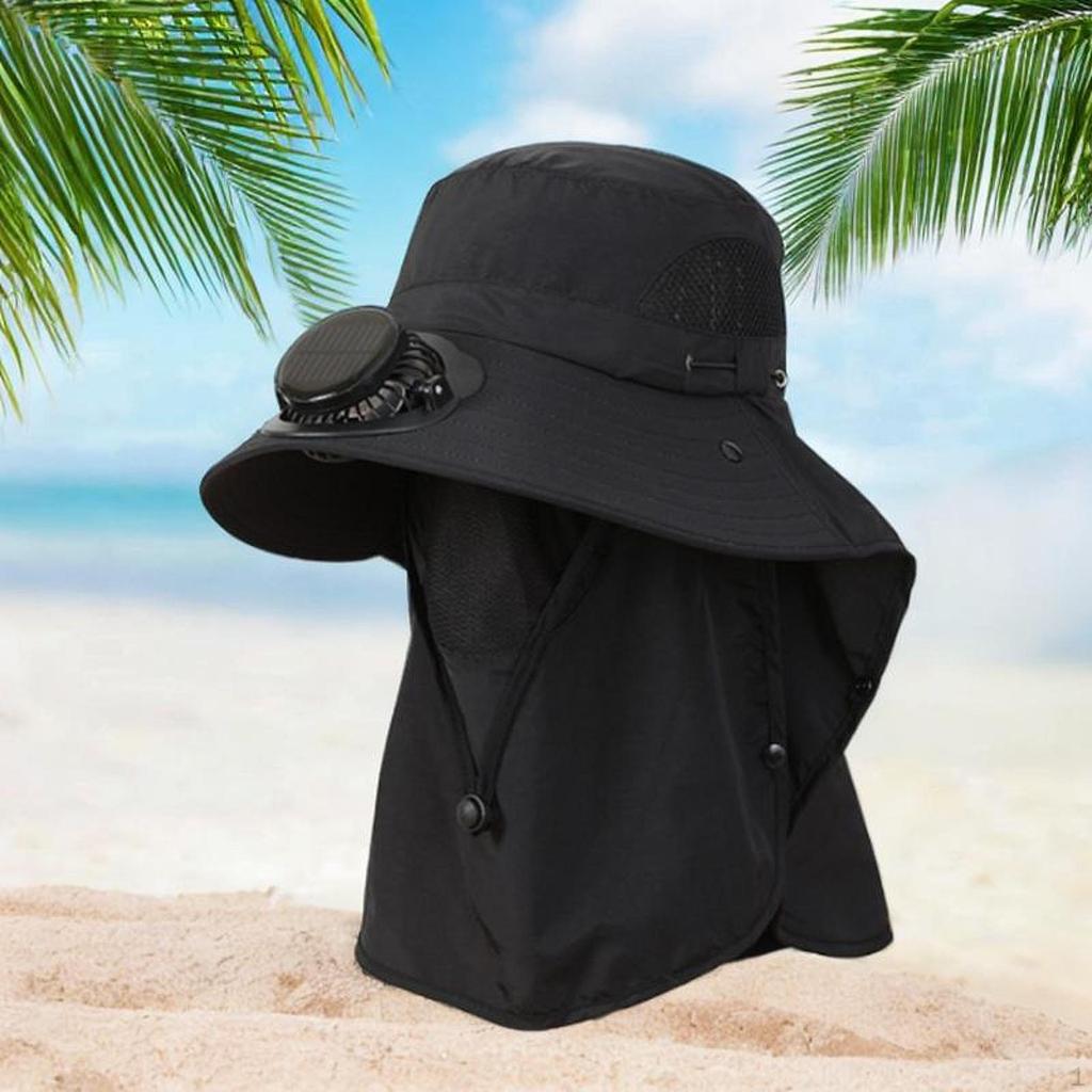 Outdoor Hat with Fan Bucket Lightweight Breathable Wide Brim Sun Protection