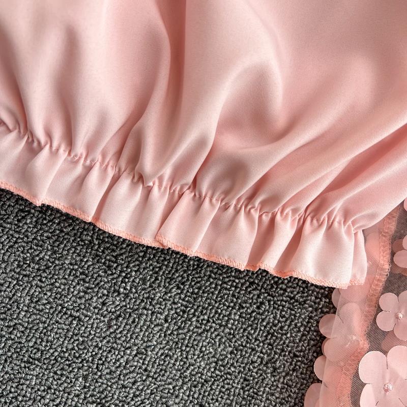 Шифоновая рубашка на одно плечо, прозрачная сетчатая строчка, свободная талия, укороченный топ с открытыми плечами, женские топы