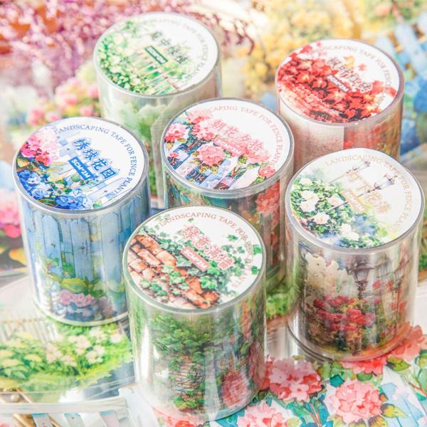 Новинка, 1 рулон, винтажная лента для украшения забора с растениями, цветами, ПЭТ, 6 стилей, сделай сам, принадлежности для скрапбукинга, принадлежности для ведения журналов